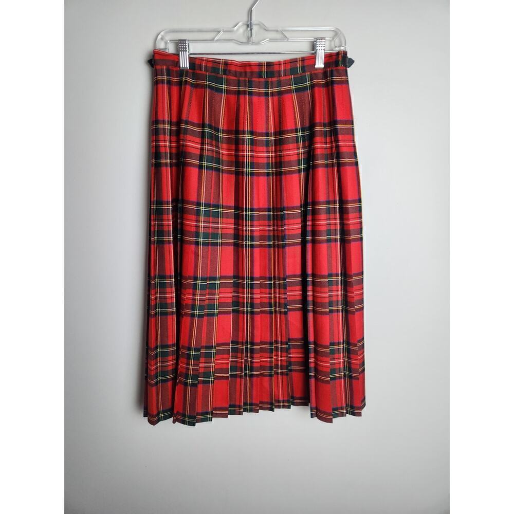 VTG Blarney Woolen Mills Royal Stewart Red Tartan Plaid skirt US Size 12 holiday - Picture 6 of 11